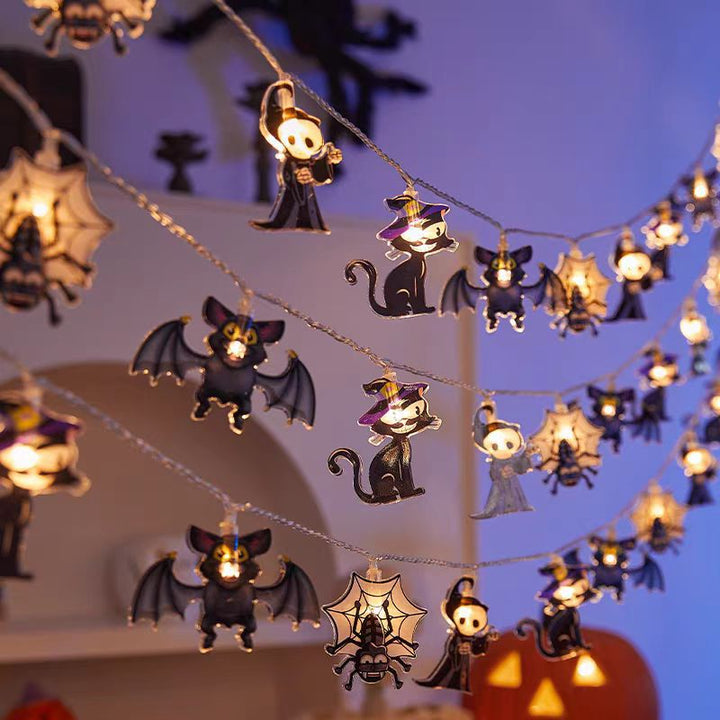 Decorative Halloween LED String Lights with Pumpkin, Ghost, Cat and Spider Web Charms