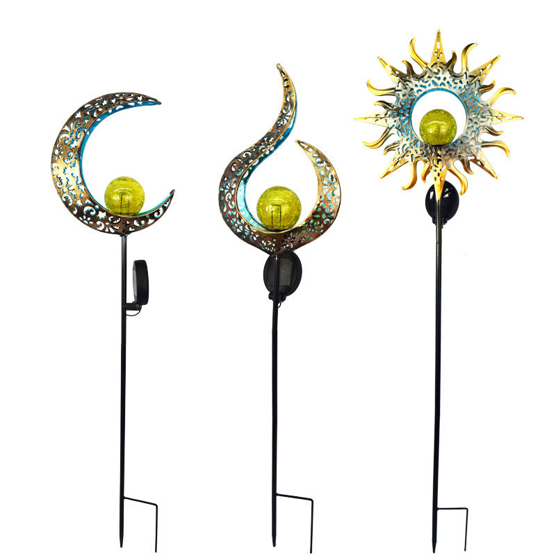 Solar-powered Filigree Crescent Stake Lantern
