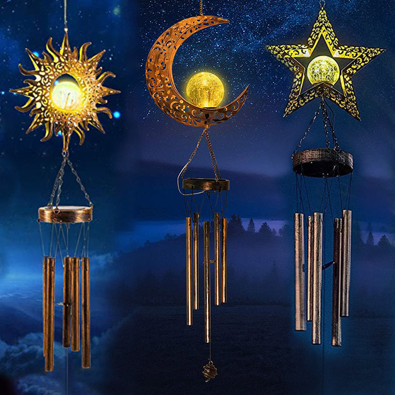 Hanging Flamingo Solar LED Wind Chime with Crackle Glass Globe