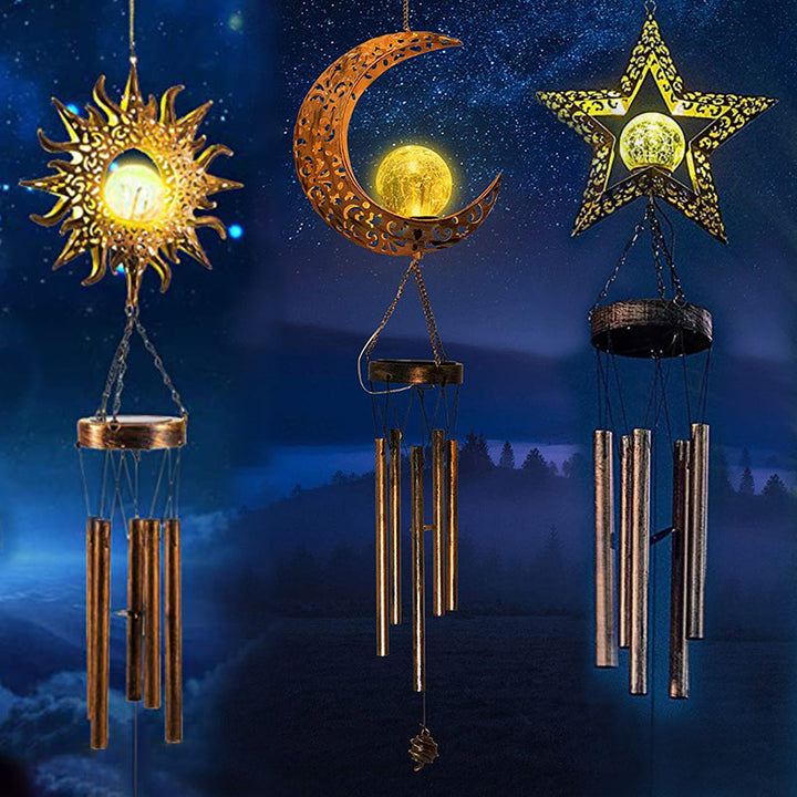 Hanging Flamingo Solar LED Wind Chime with Crackle Glass Globe