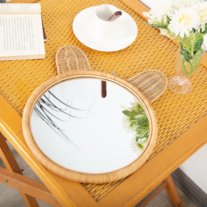 Round Wall Mirror with Rattan Design
