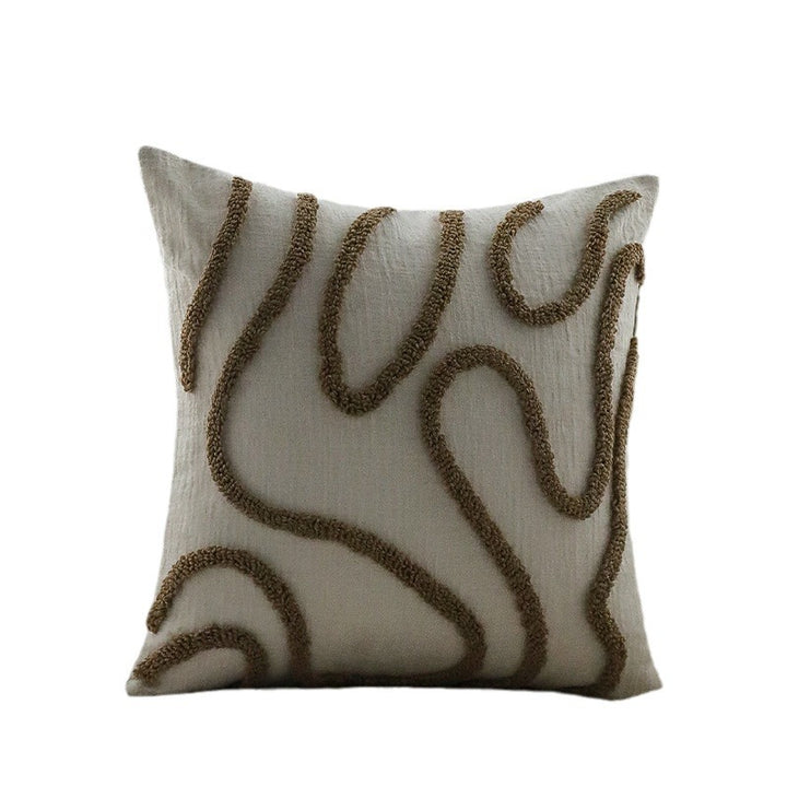 Square decorative cushion cover with hand-tufted loop appliqué and fine linen look