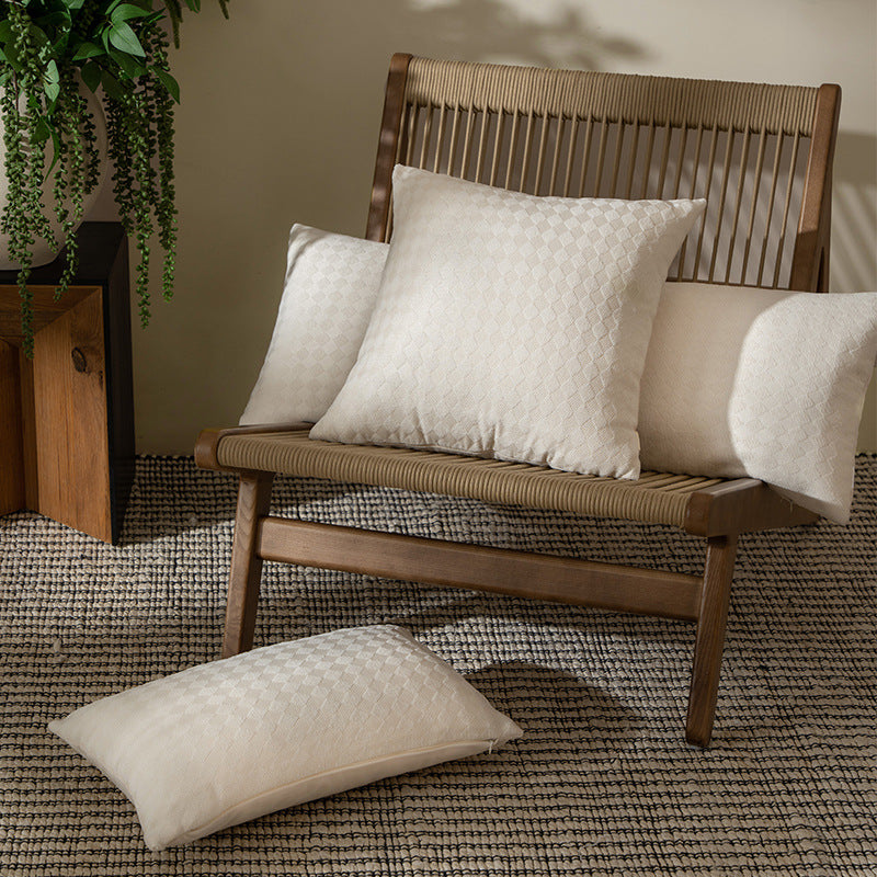 Woven decorative cushion cover with textured diamond relief surface