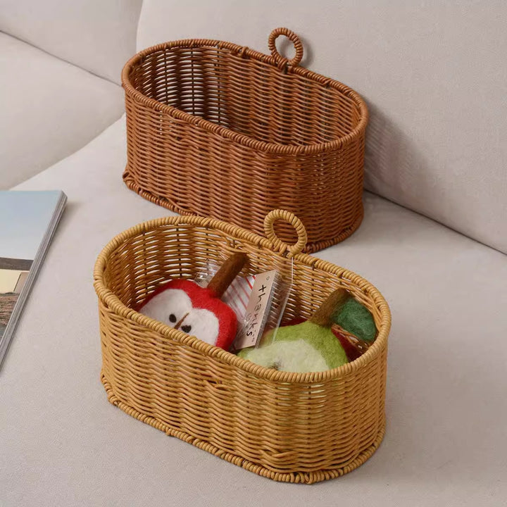Handwoven willow basket with animal motif