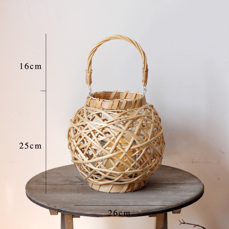 Decorative lantern made of woven natural material