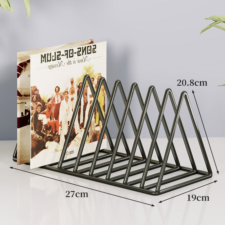 Triangular Metal Wire Record & Book Organizer Rack