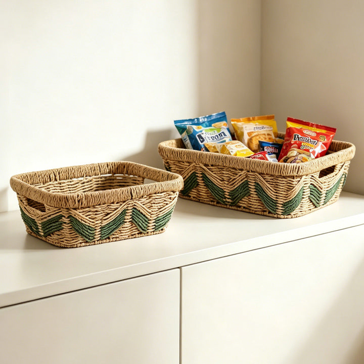 Handmade storage basket with decorative pattern