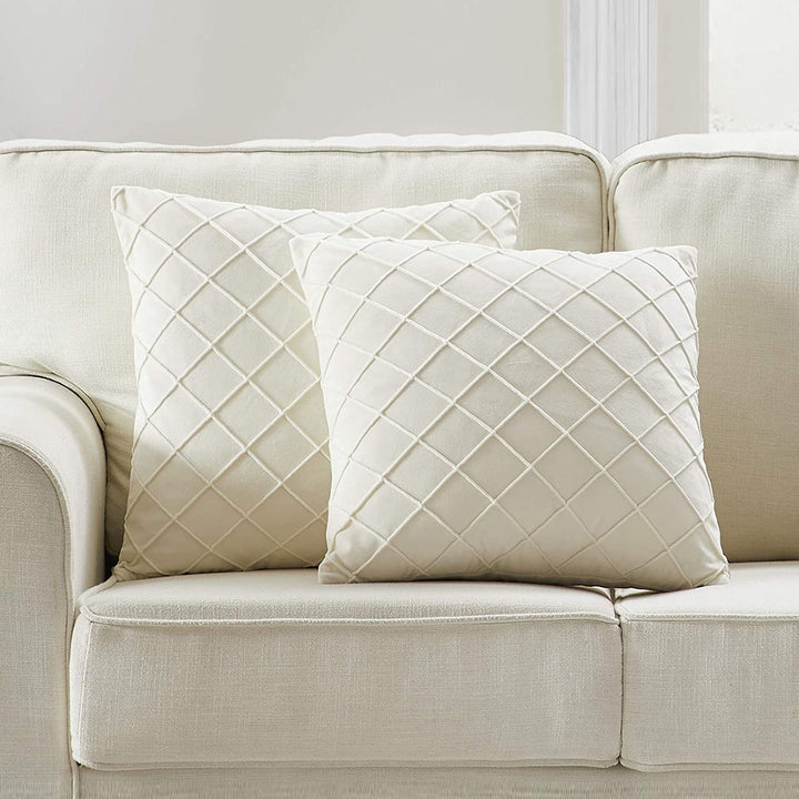 Quilted Diamond Velvet Throw Pillow Cover with Hidden Zipper and Plush Insert Support