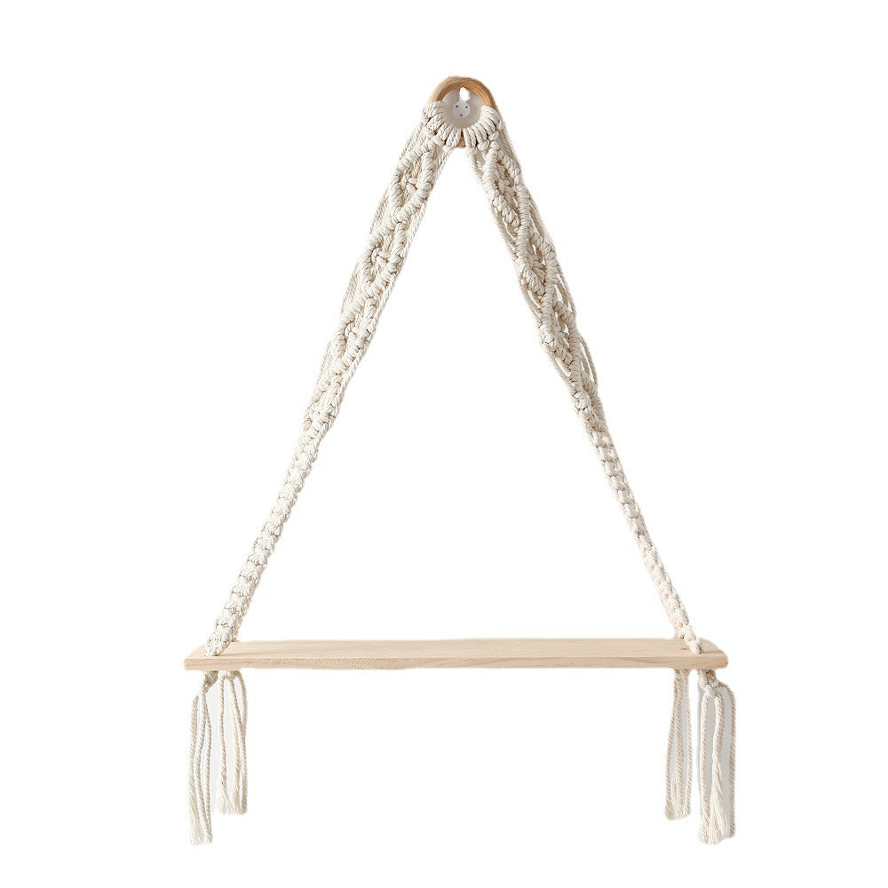 Macramé Hanging Shelf with Natural Wooden Plank