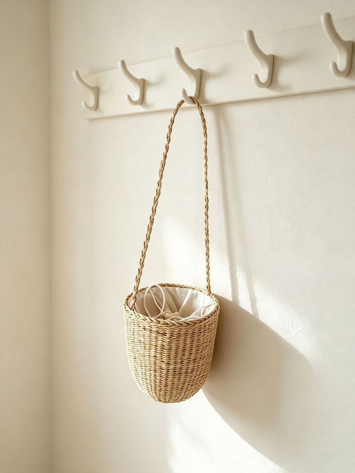 Handcrafted Natural Fiber Hanging Storage Basket