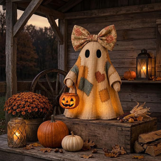 Decorative Ghost Figure with Bow