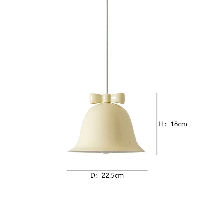 Bell-shaped ceramic pendant light with decorative bow accent
