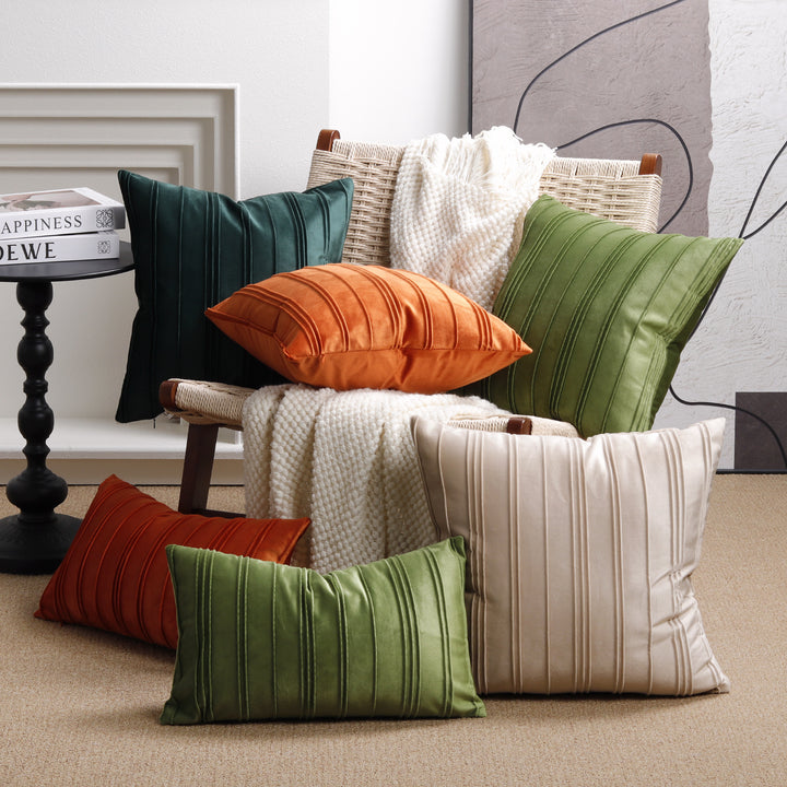 Luxury Velvet Vertical Pintuck Square Throw Pillow Cover