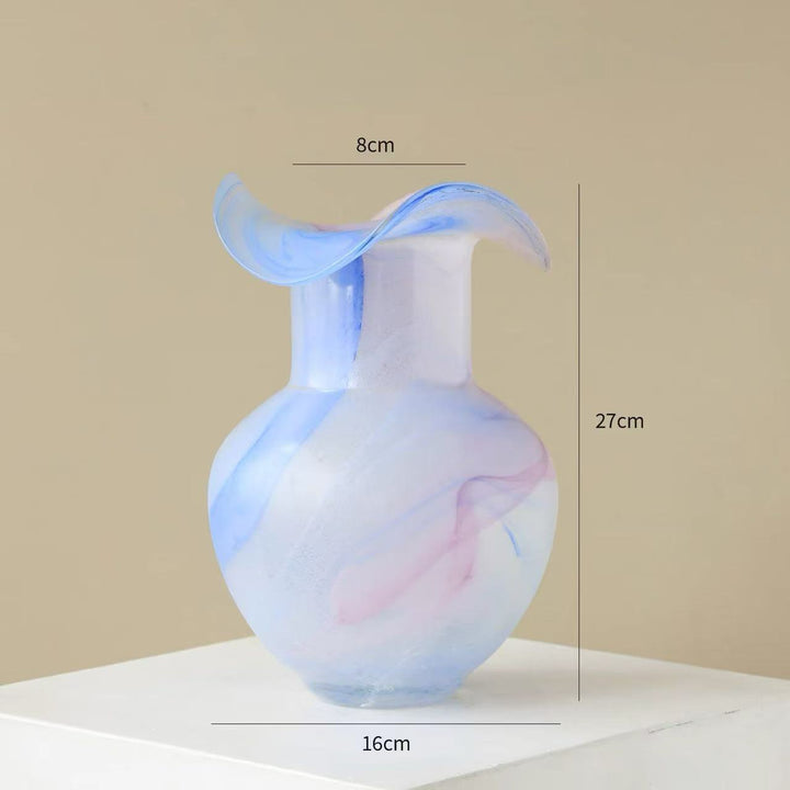 Handblown Pastel Swirl Sculptural Vase with Ruffled Lip