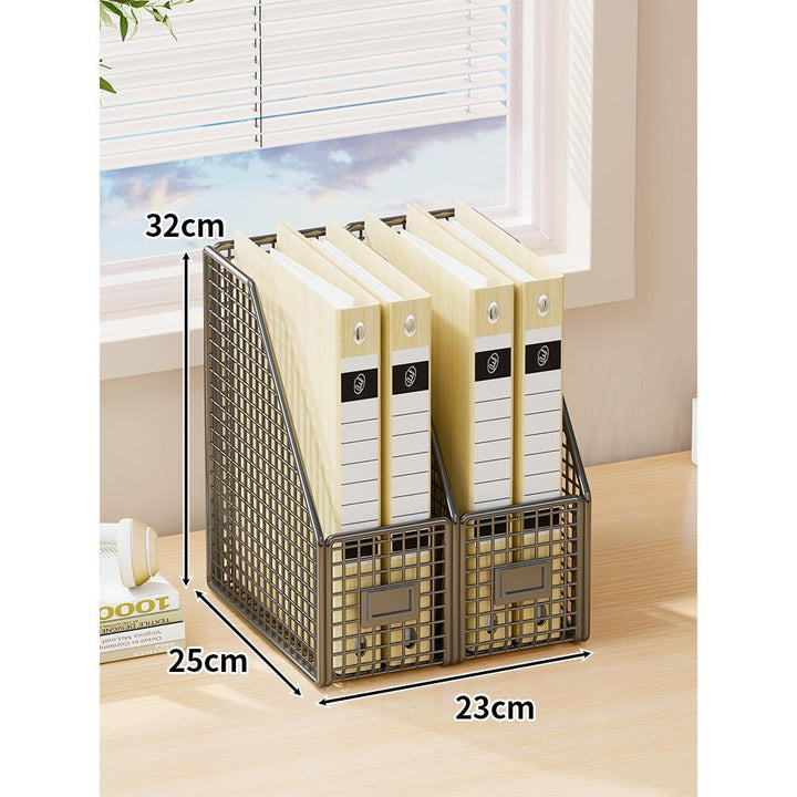 Desktop Mesh File Organizer with Vertical Magazine Slots and Label Holders