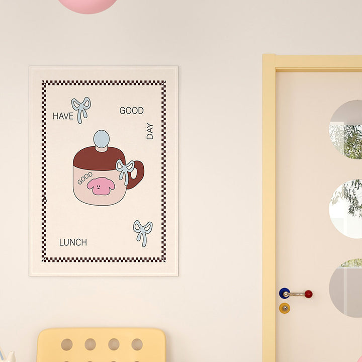 Cute Cartoon Mug Illustration Framed Wall Art Print for Kitchen & Nursery