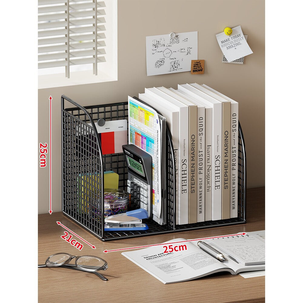 Extra-Wide Modular Metal Desk File Organizer with Adjustable Dividers and Integrated Pen Cup