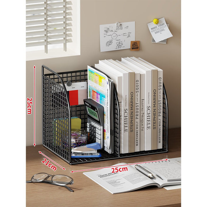 Extra-Wide Modular Metal Desk File Organizer with Adjustable Dividers and Integrated Pen Cup