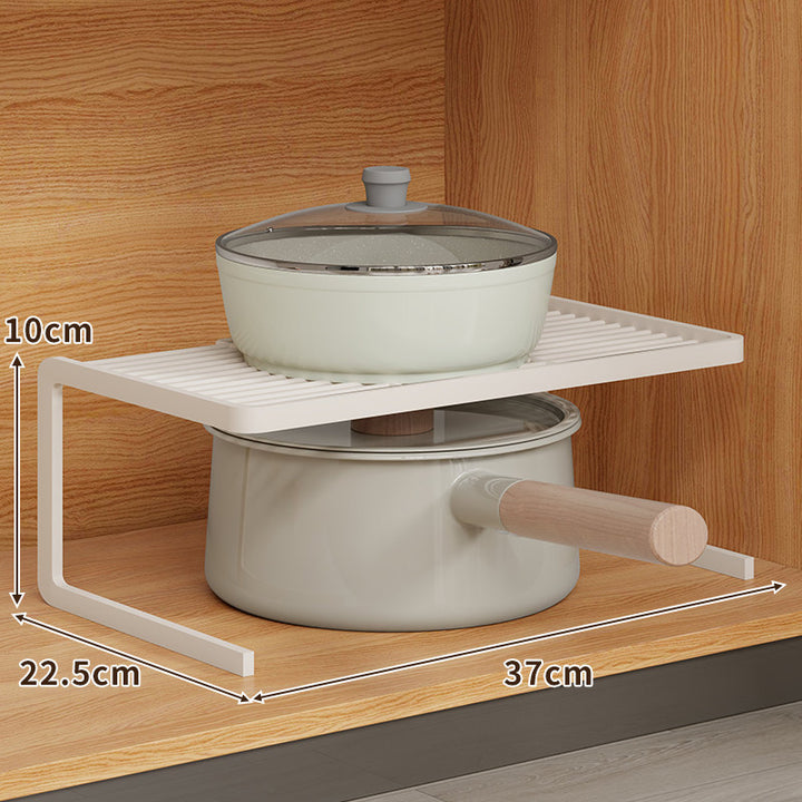 Compact Space-Saving Kitchen Countertop Pot and Pan Organizer Shelf Riser