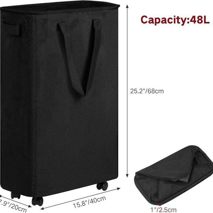 Foldable laundry basket with wheels and practical lid