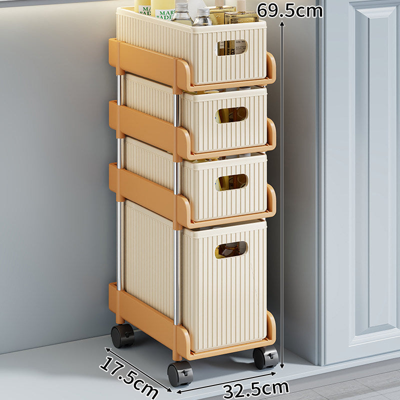 Slim Rolling Gap Storage Cart with Removable Inner Bin and Top Organizer