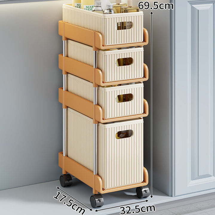 Slim Rolling Gap Storage Cart with Removable Inner Bin and Top Organizer