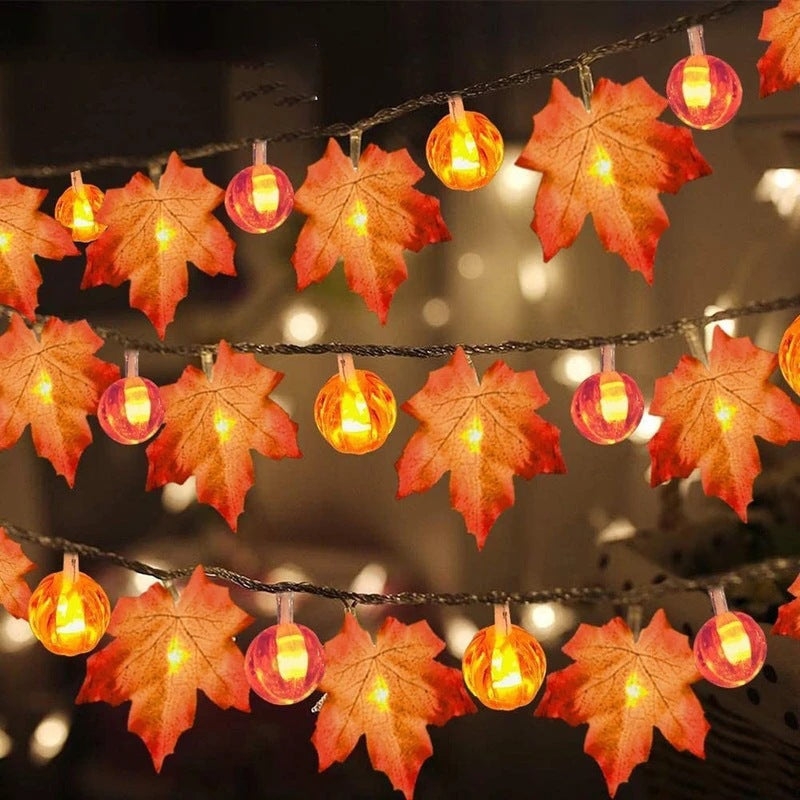 Halloween LED Pumpkin Lantern and Maple Leaf Decorative Fairy Lights