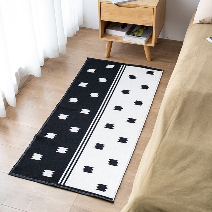 Flat-woven geometric runner for bedroom and hallway