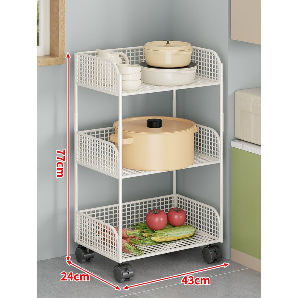 Rolling Mesh Kitchen Pantry Cart with Deep Lattice Baskets