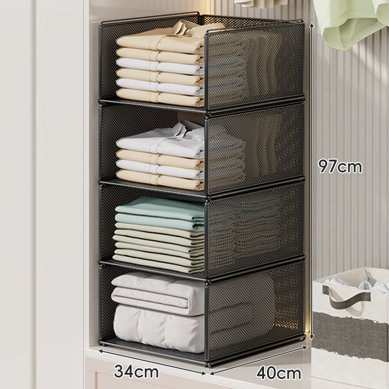 Vertical Stackable Mesh Closet Storage Tower with Four Pull-Out Ventilated Drawers