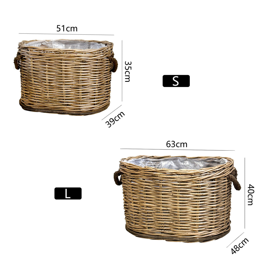 Rustic laundry basket with decorative handles