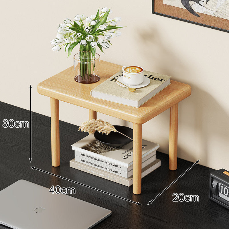 Compact Solid Wood Elevated Desk Display Stand with Under-Shelf Storage and Rounded Leg Design