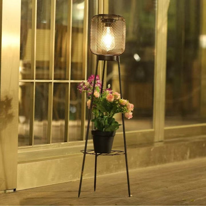 Outdoor Solar Lantern Planter Stand with Net Shade and Three Leg Base