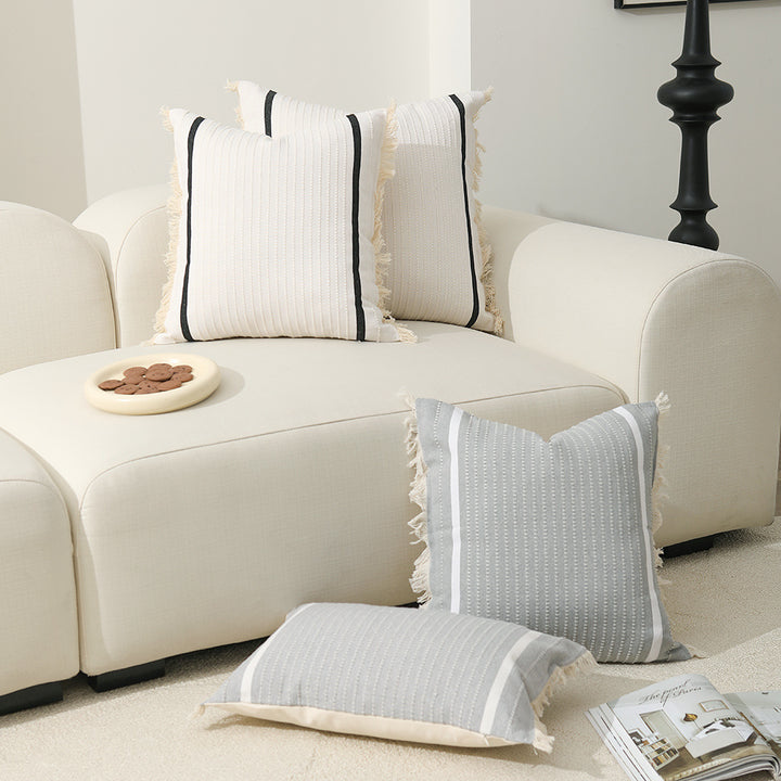 Boho cushion cover with fringes and textured weaving