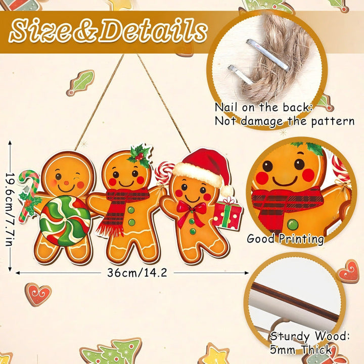 Decorative wooden sign with winter motifs