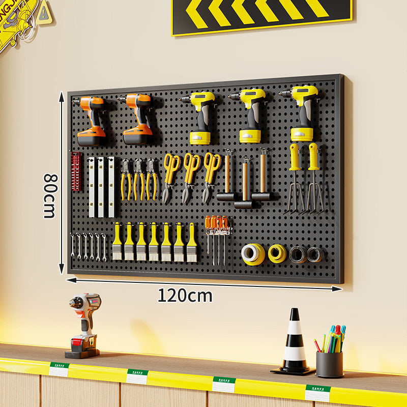 Wall-Mounted Perforated Metal Tool Pegboard Organizer with Magnetic Strip and Multi Hooks