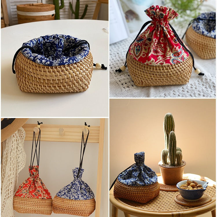Charming storage bag made of hand-woven rattan