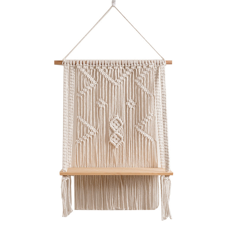 Macrame Wall Hanging Organizer with Shelf