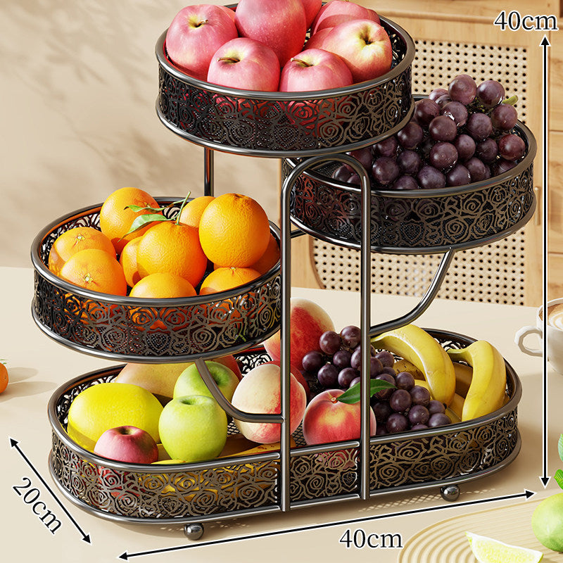 Tiered Decorative Metal Fruit and Snack Stand with Filigree Baskets