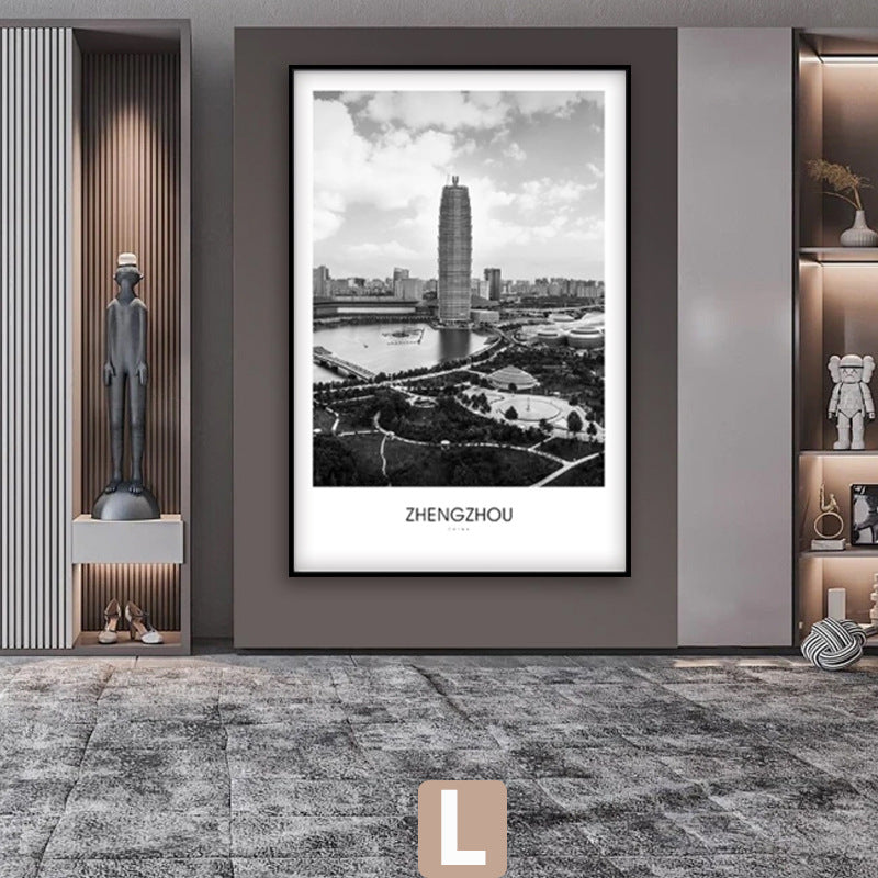 Framed Black and White London Cityscape Art Print