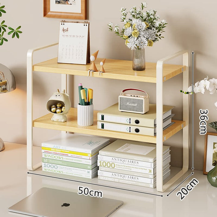 Compact Metal Desktop Shelf Riser with Raised Platform and Open Under-Storage