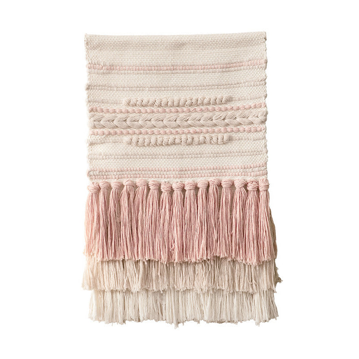 Macrame Wall Hanging with Fringe, hand-knotted cotton texture