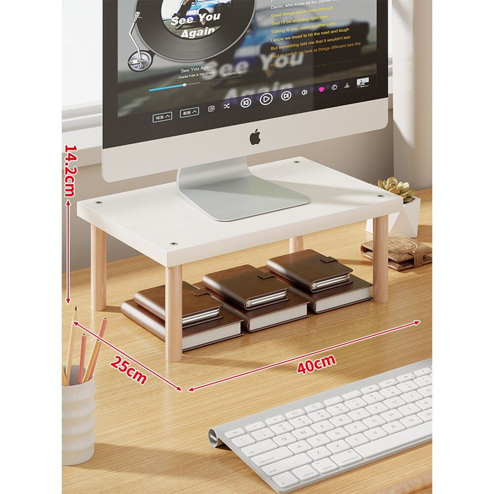 Elevated Wooden-Leg Monitor Riser with Under-Shelf Storage