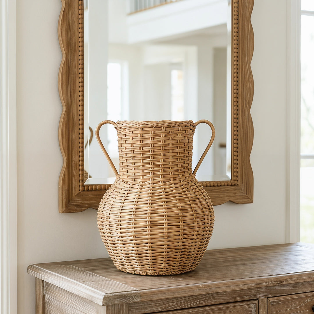 Handcrafted decorative basket made of natural weave