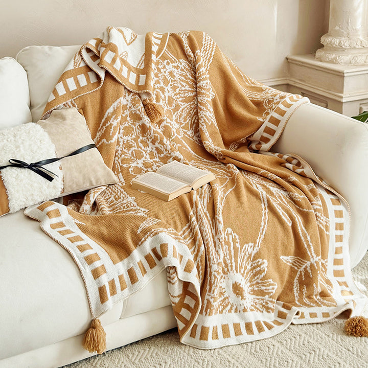 Cozy Knitted Floral Print Blanket