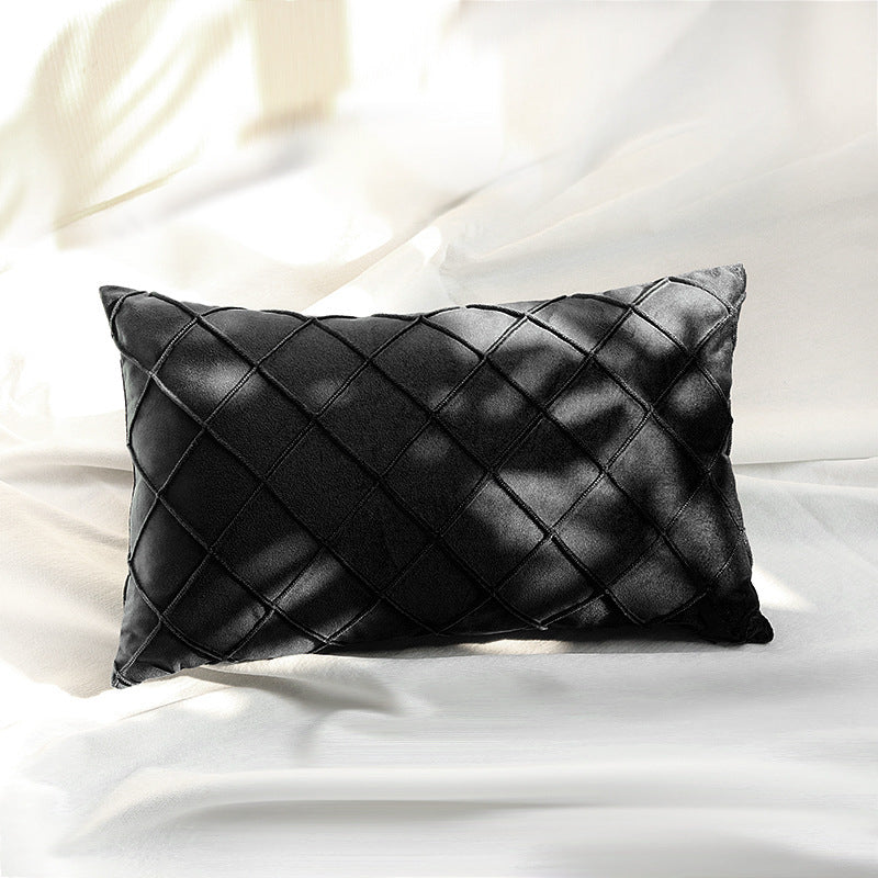 Diamond Lattice Tufted Rectangular Lumbar Pillow Cover with Hidden Zipper