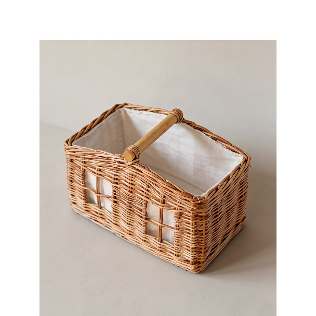 Large storage basket with wooden handle