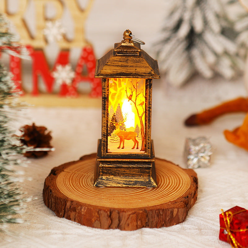 Nostalgic LED Christmas lantern with movable Santa motif