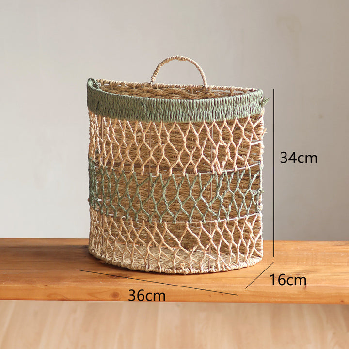 Storage basket with handwoven design
