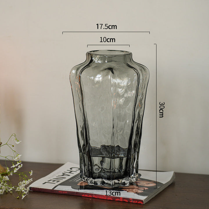 Tall Ribbed Art Glass Flower Vase Centerpiece